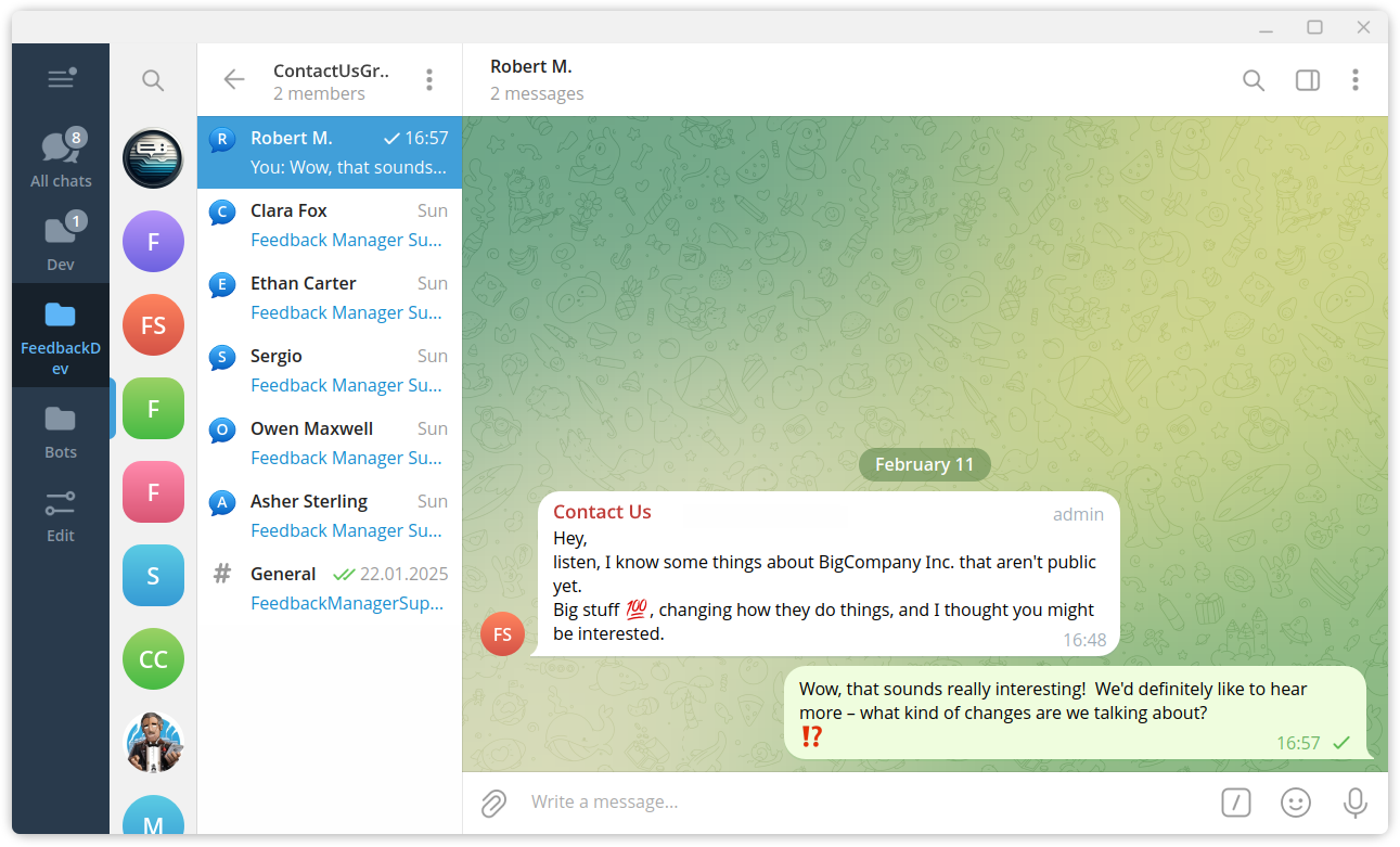 Telegram private group with topics enabled, reply to user