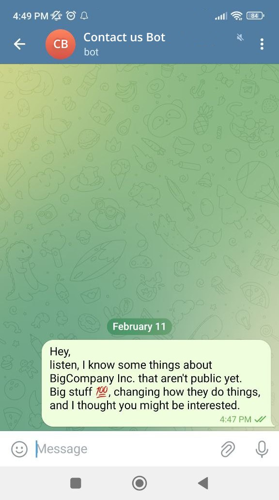 Telegram chat with the Feedback bot